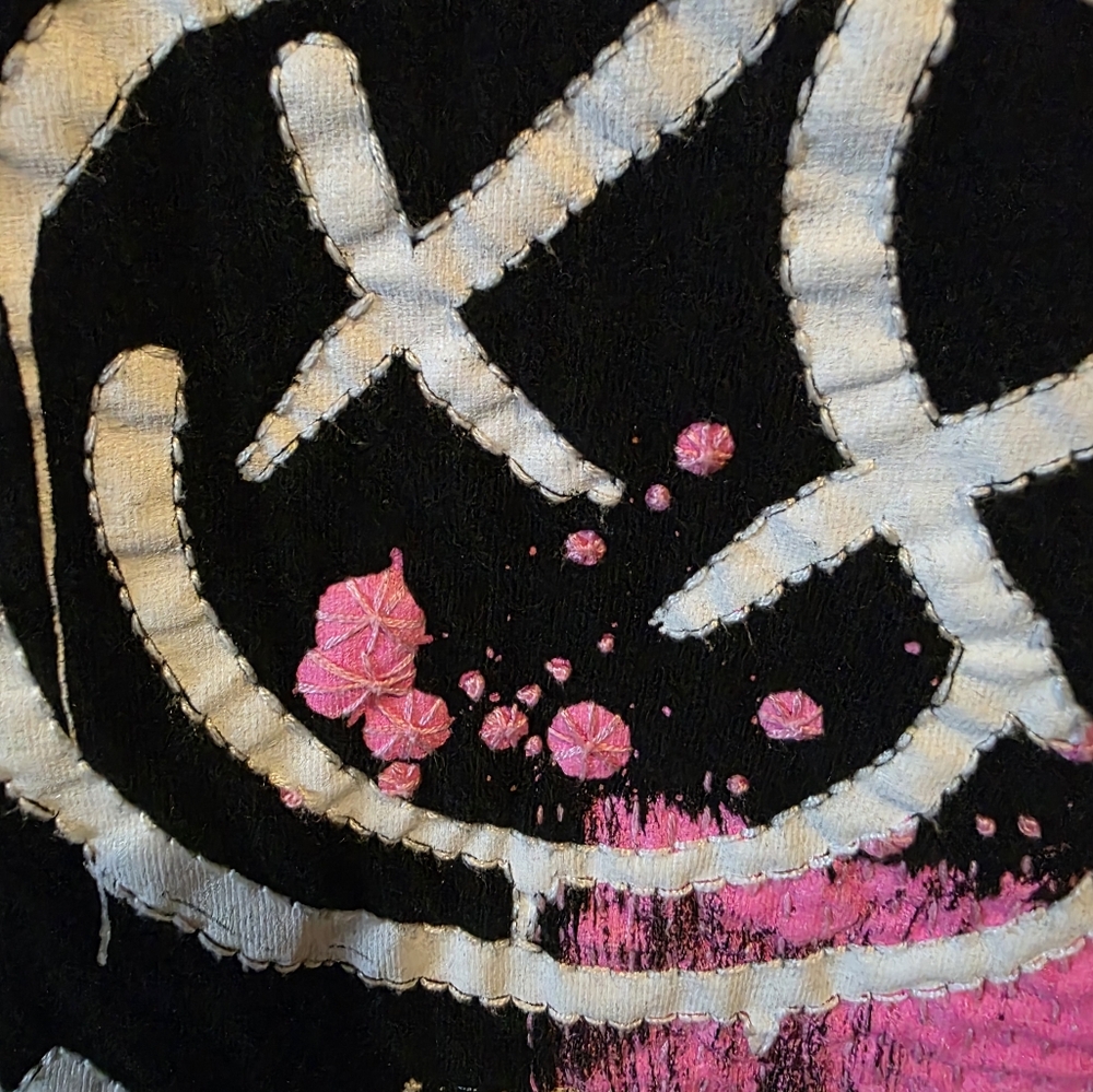 HAND CRAFTED Jacket UPCYCLED White Denim Embroidered BLINK 182 Tee Size XXL - Picture 6 of 11